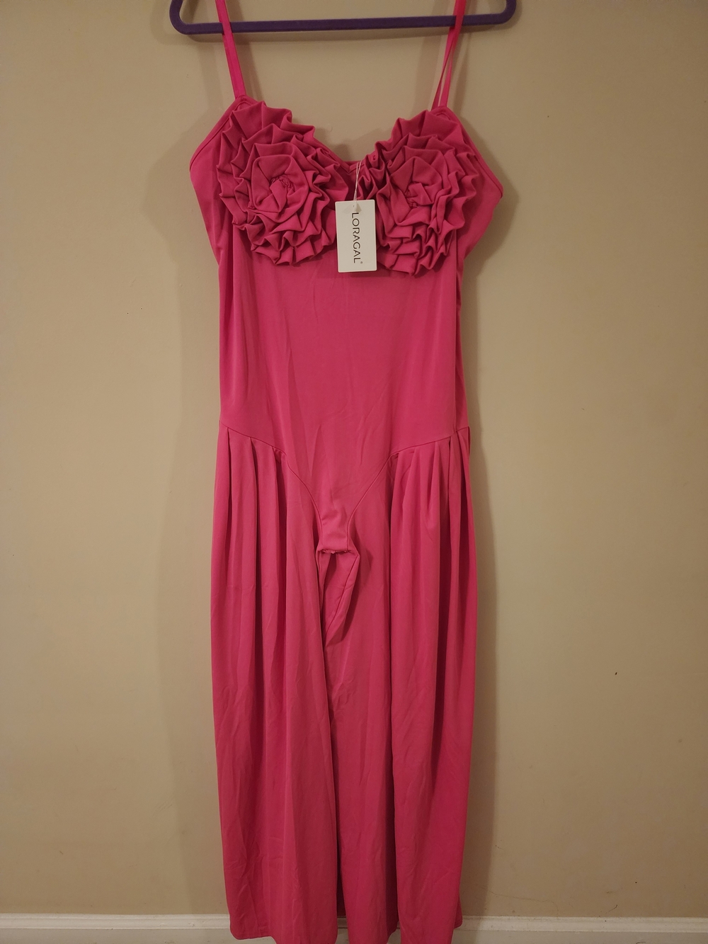 LORAGAL Hot Pink Rosette Bust Wide-Leg Jumpsuit